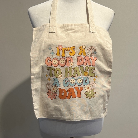 Handbags - Cream Canvas Tote Bag with Colorful Print